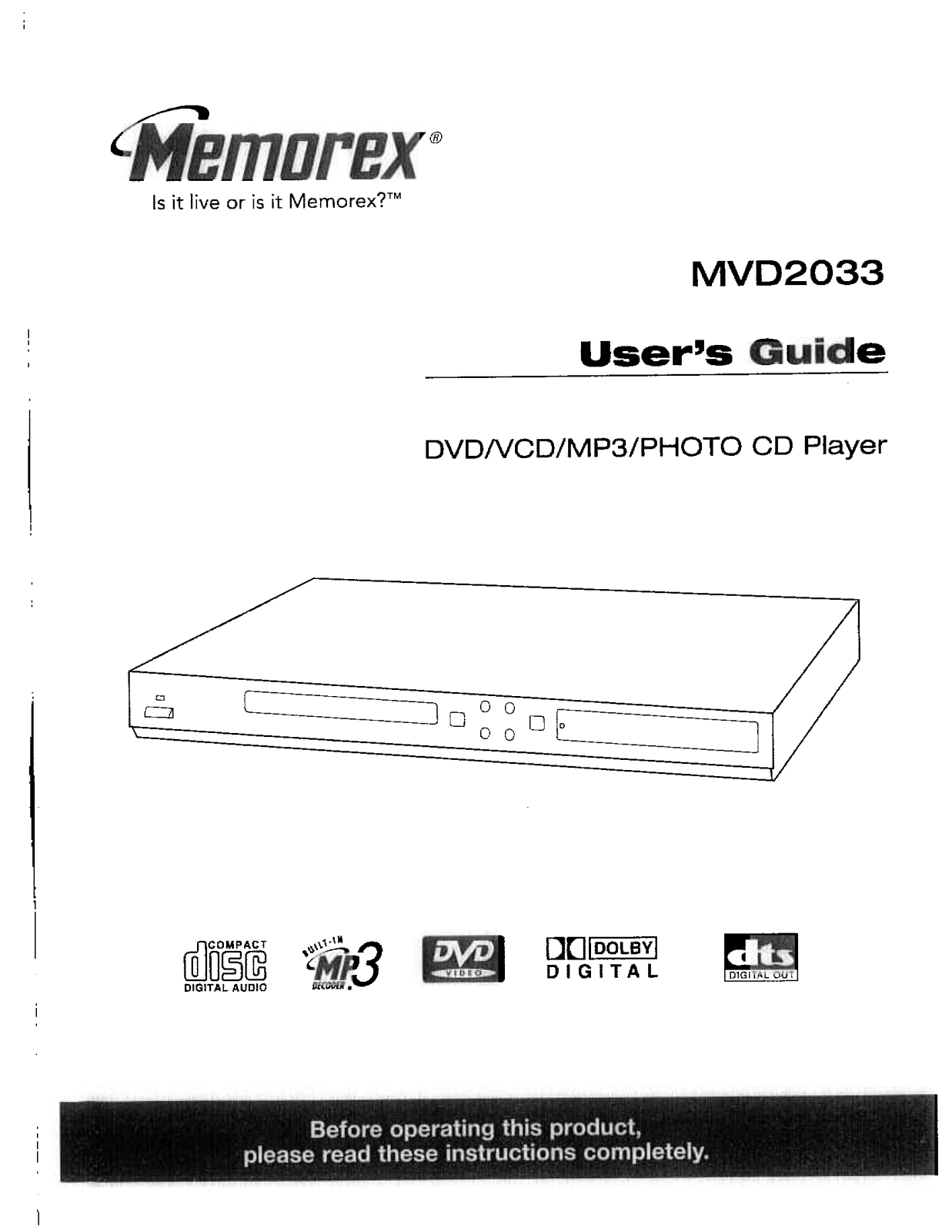 Memorex MVD2033 User Manual