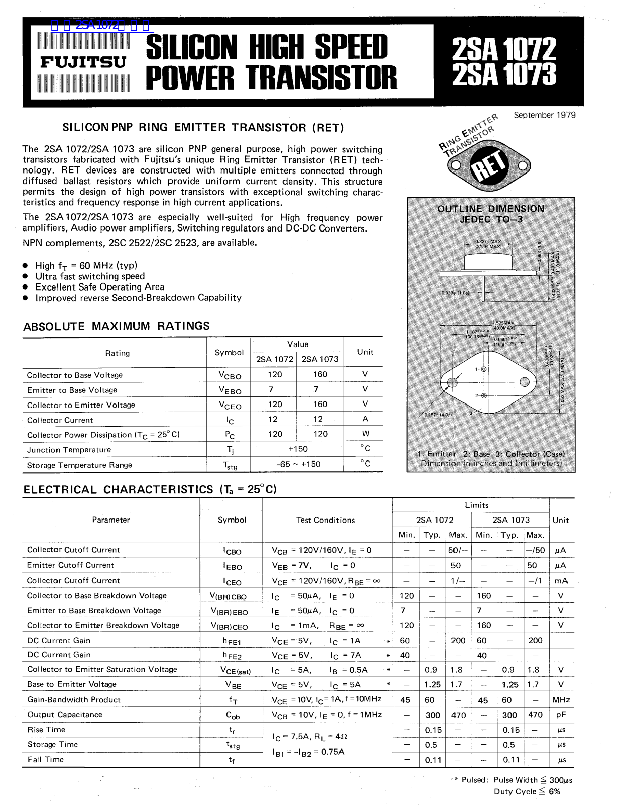 FUJITSU 2SA1072, 2SA1073 Service Manual