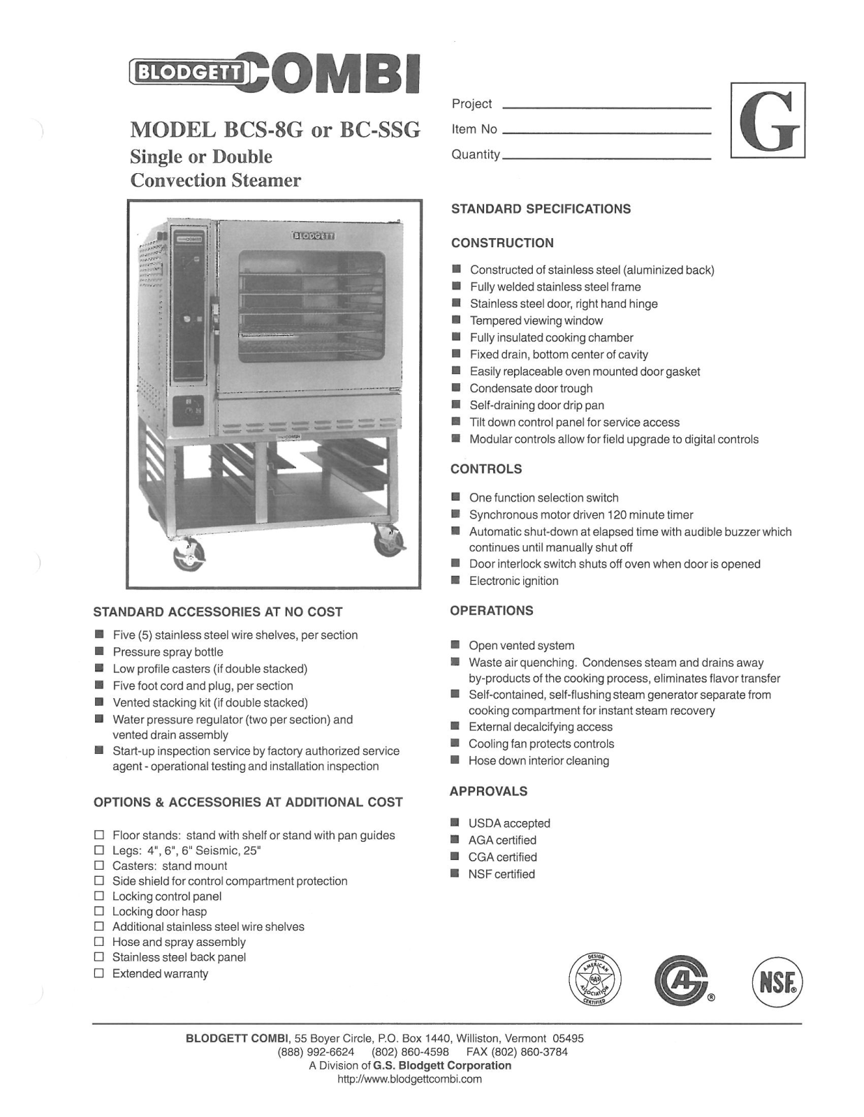 Blodgett BCS-8G User Manual