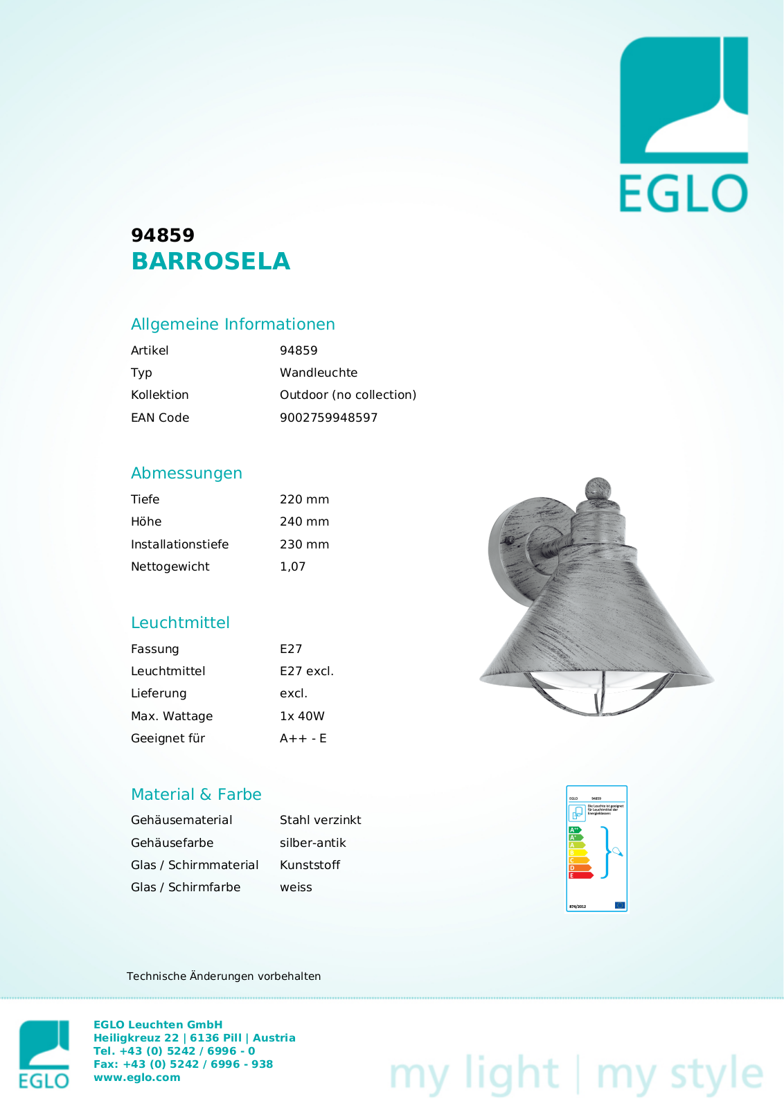 Eglo 94859 Service Manual