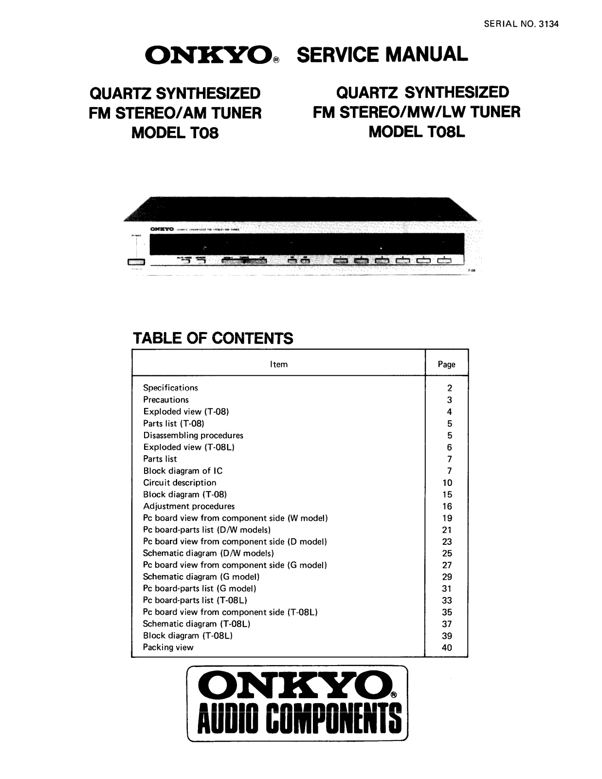 Onkyo T-08, T-08-L Service manual