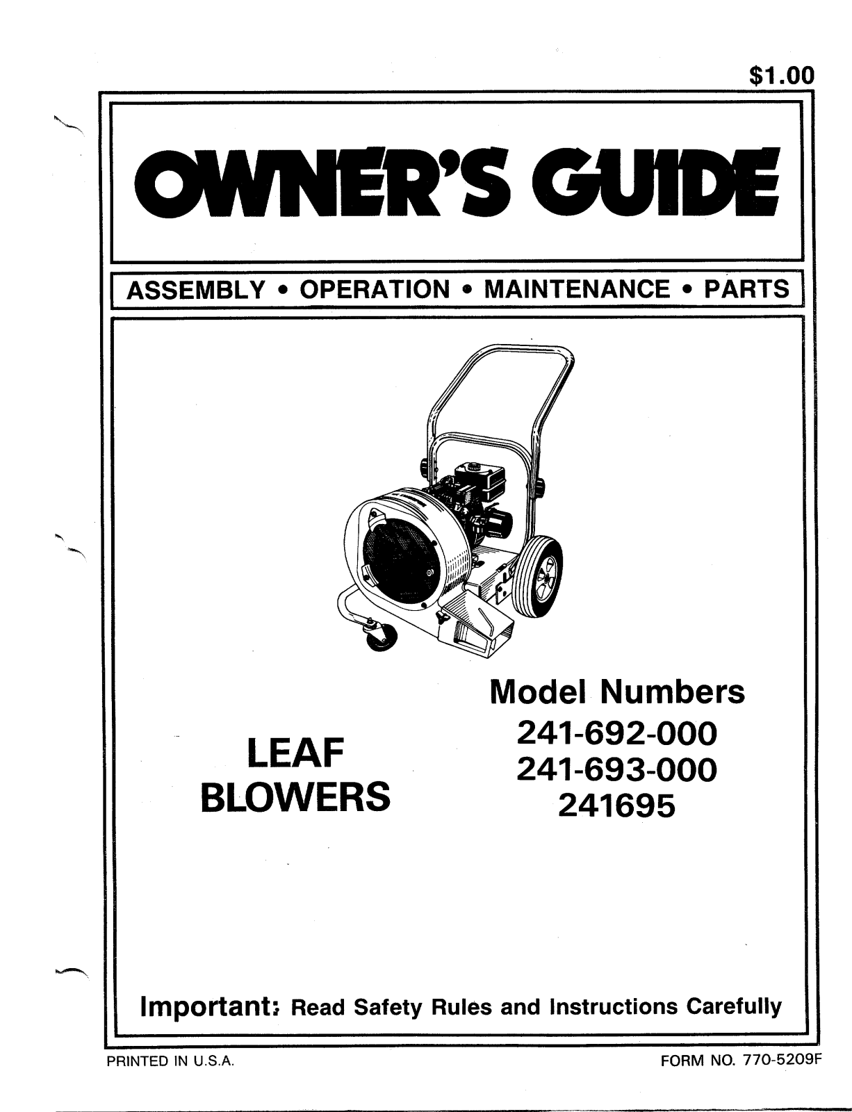 Bolens 241-693-000, 241-692-000 User Manual