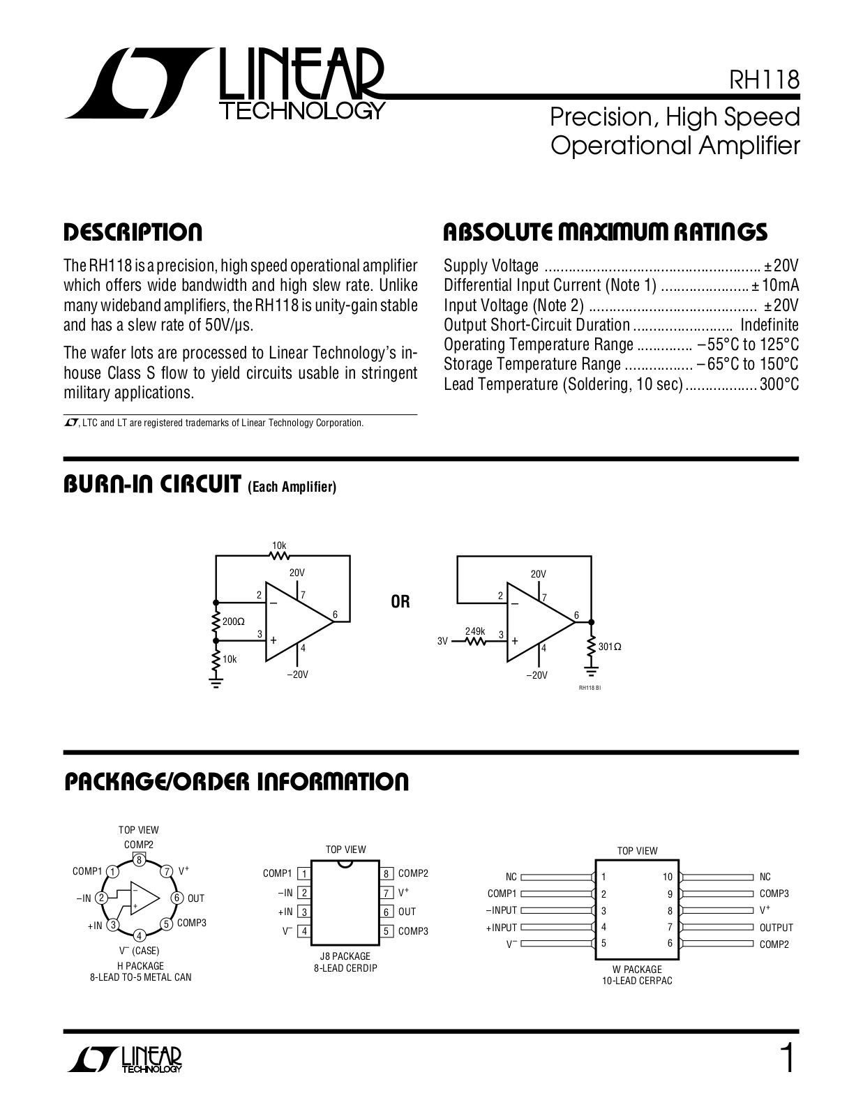 Linear Technology RH118 Datasheet