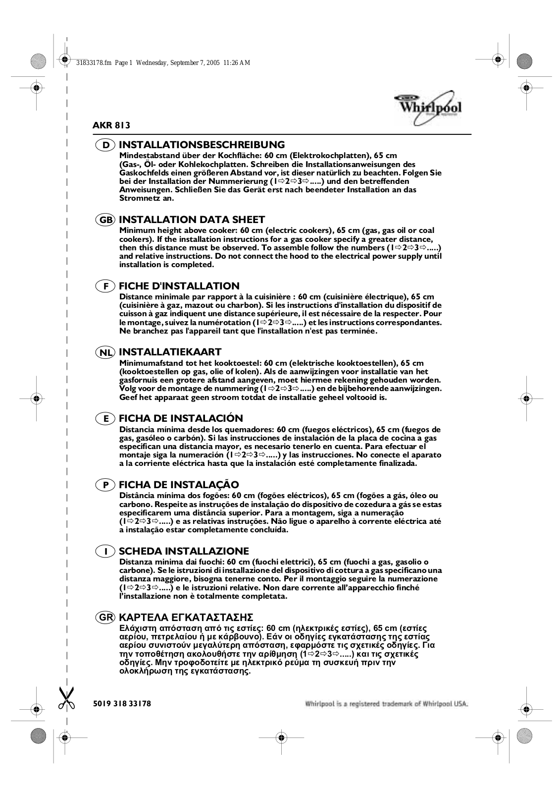 Whirlpool AKR 813 IX WP INSTRUCTION FOR USE