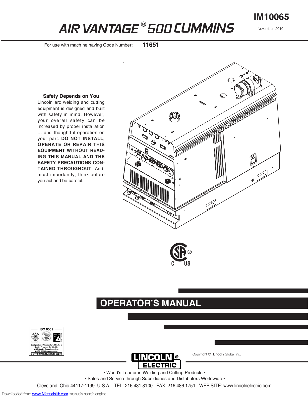 Lincoln Electric AIR VANTAGE IM10065, AIR VANTAGE 500 Operator's Manual