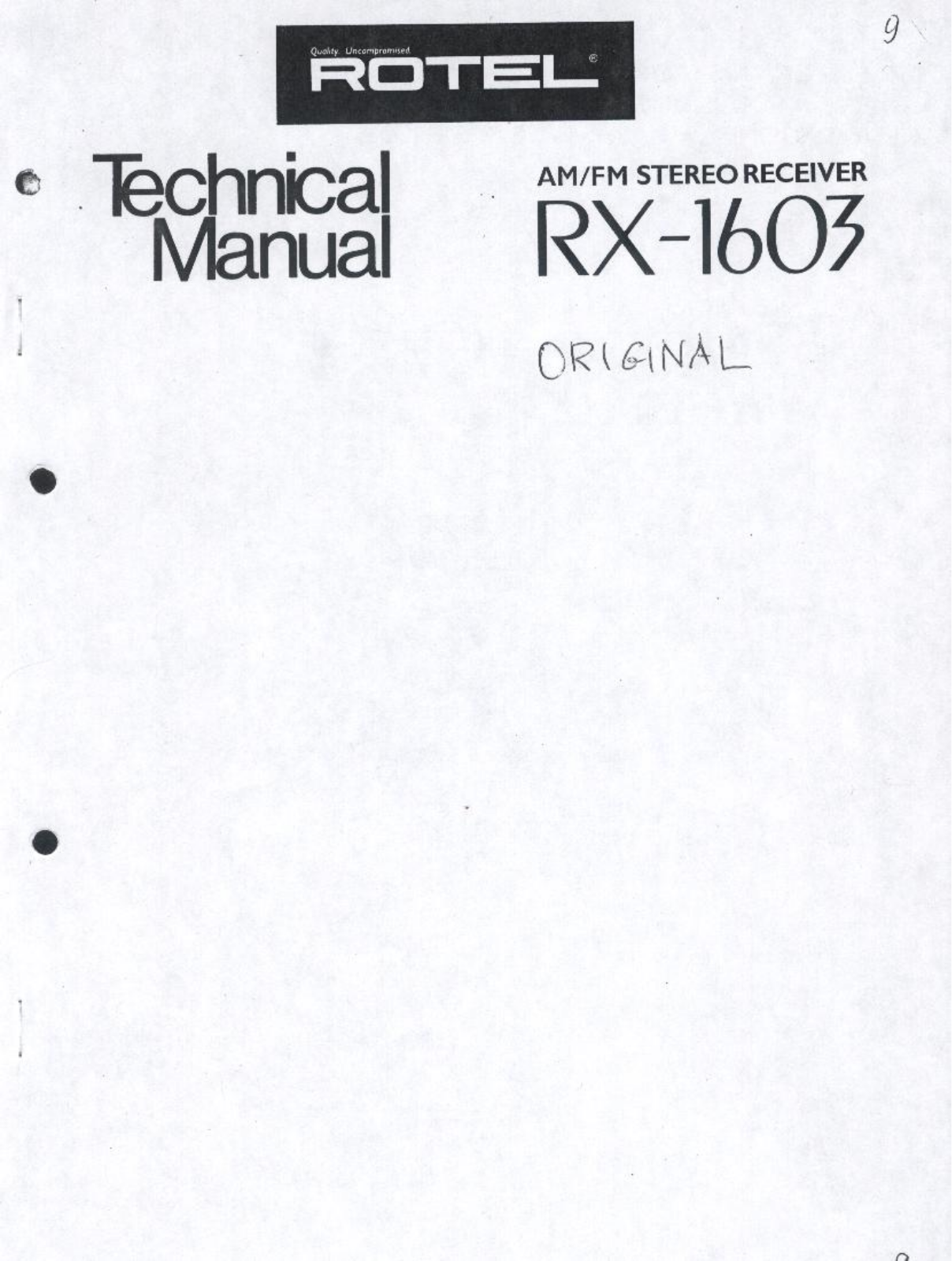 Rotel RX-1603 Service Manual