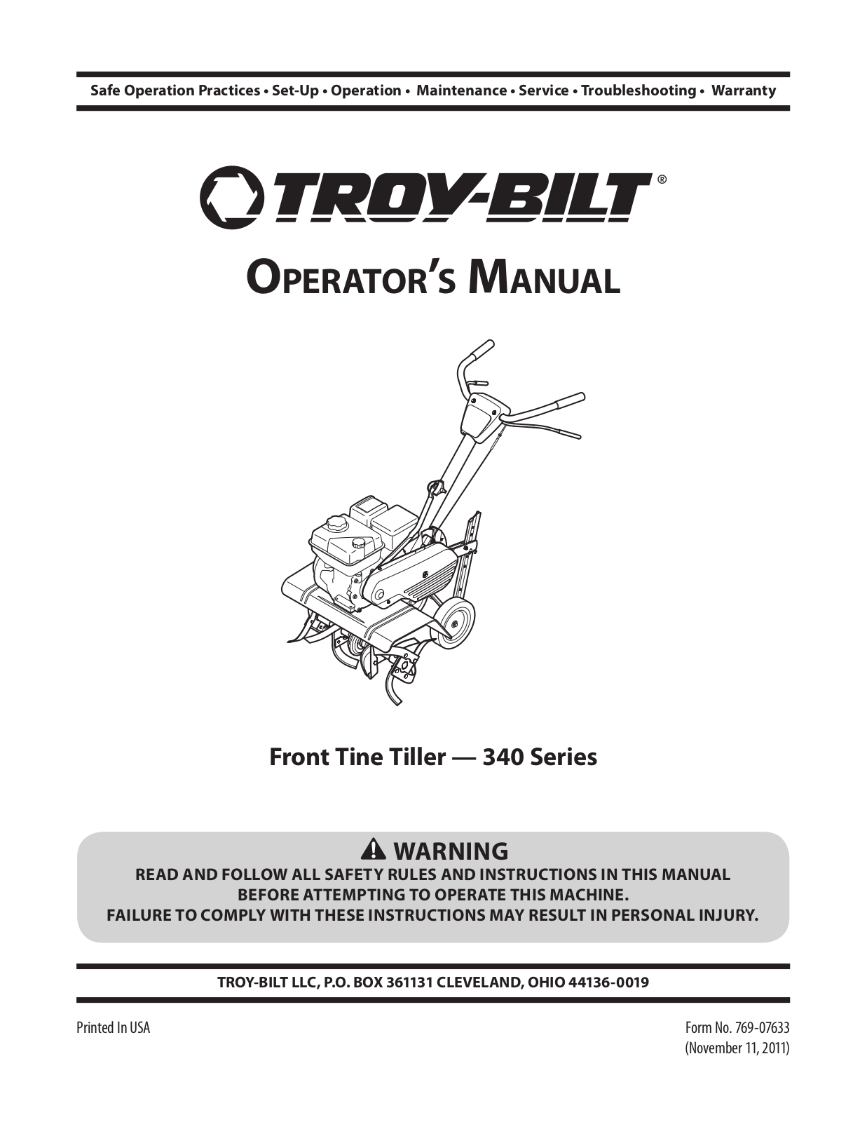 Troy-Bilt 340 User Manual