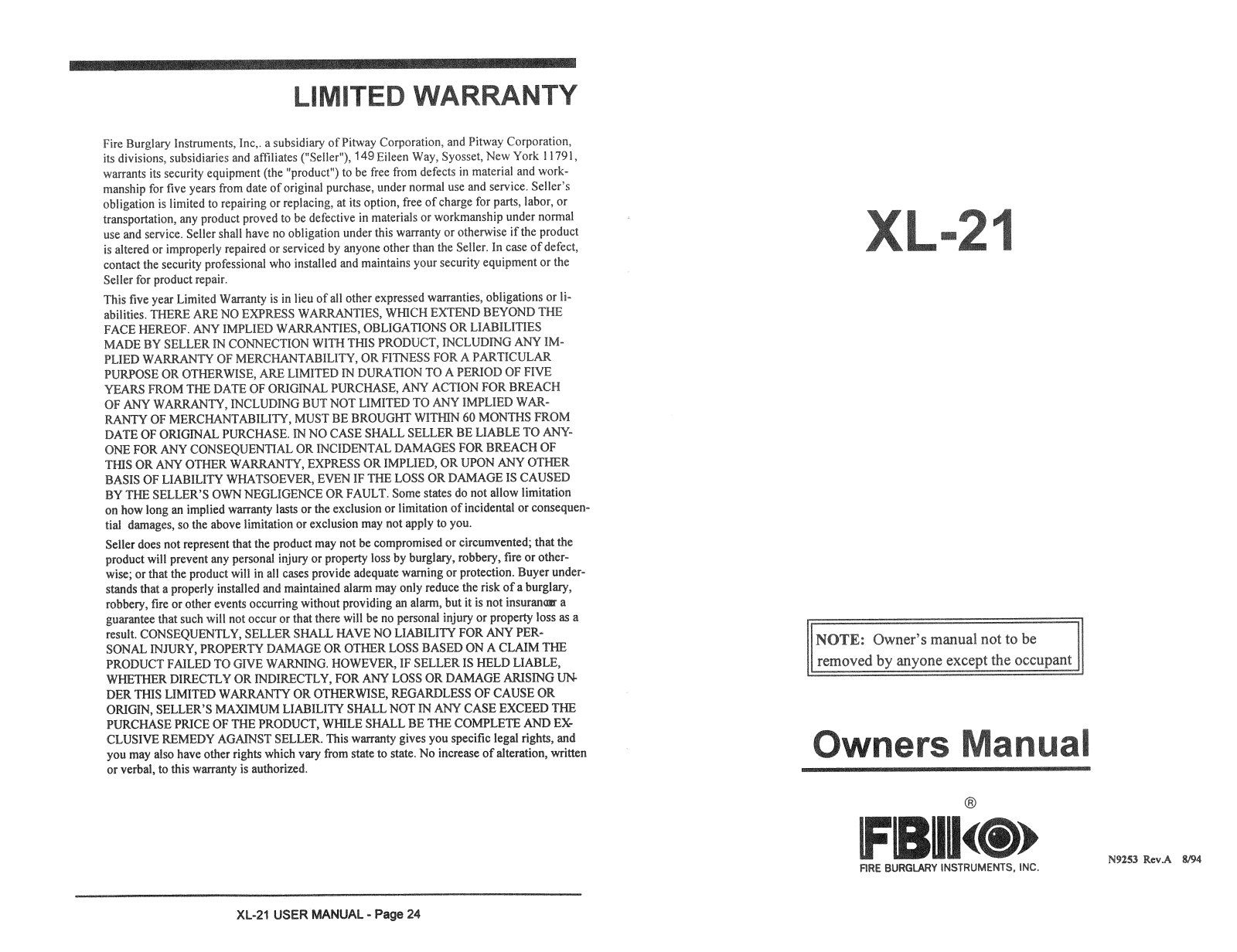 Fbii XL-21 User Manual