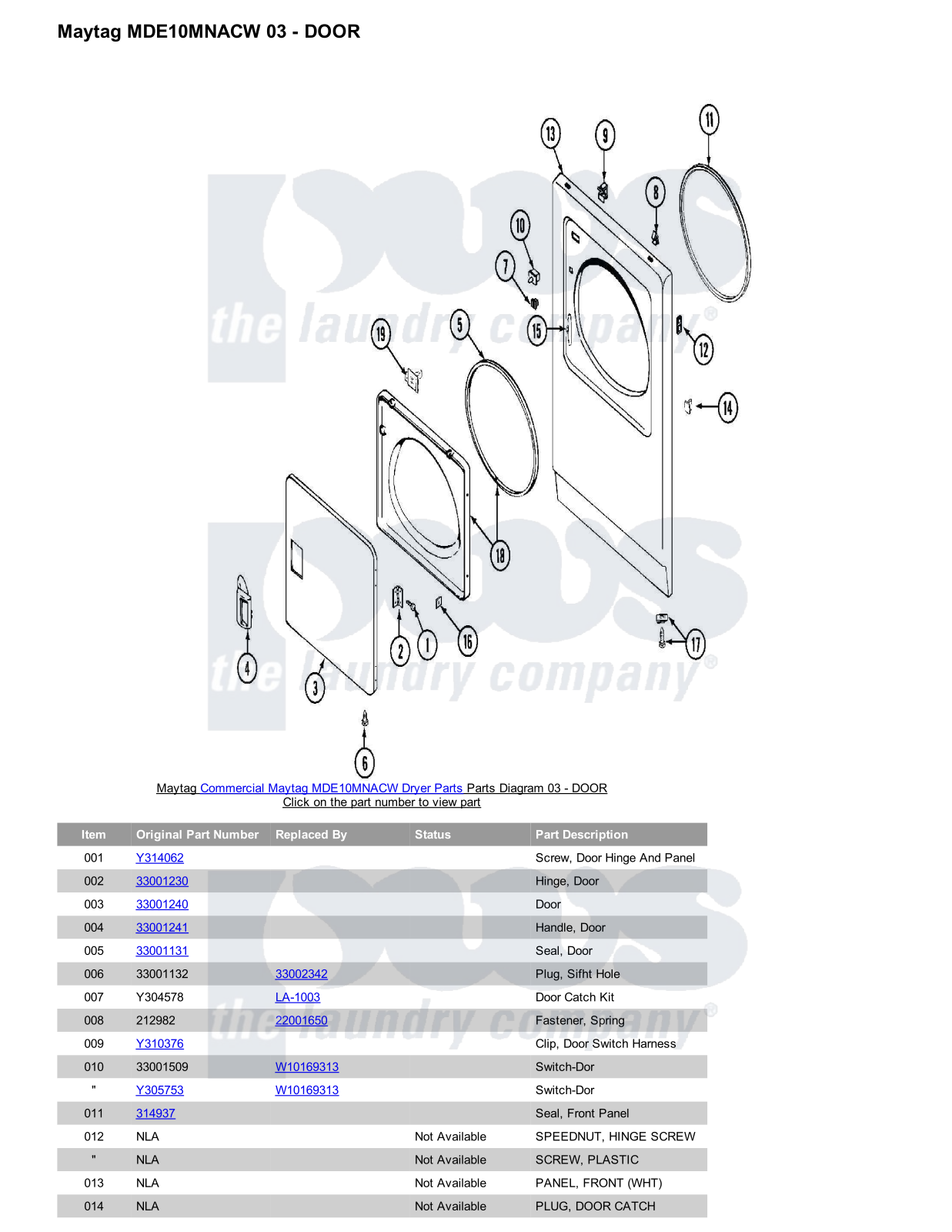 Maytag MDE10MNACW Parts Diagram