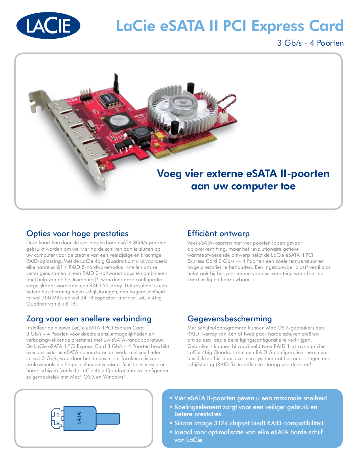 Lacie eSATA II PCI Express Card DATASHEET