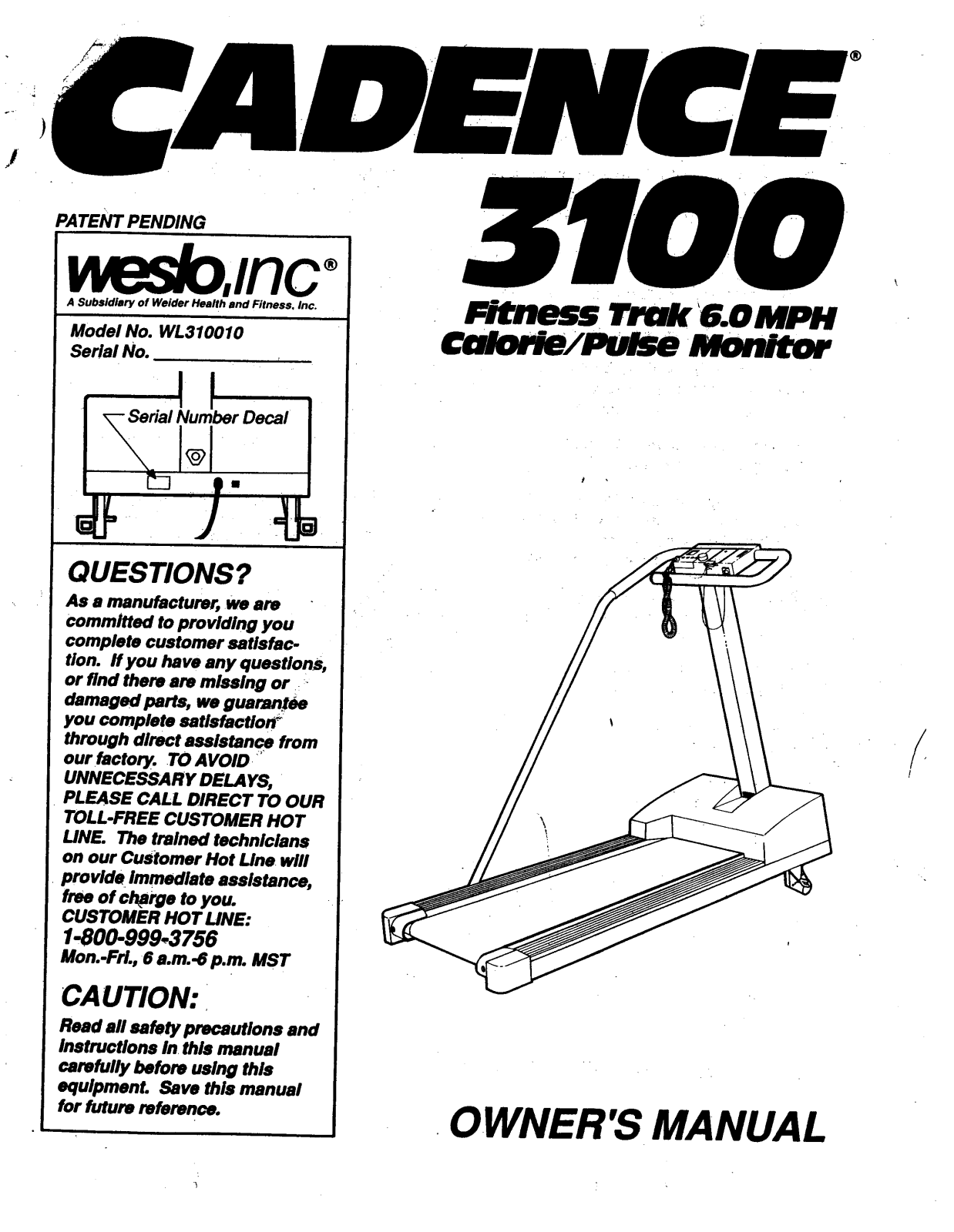 Weslo WL310010 Owner's Manual