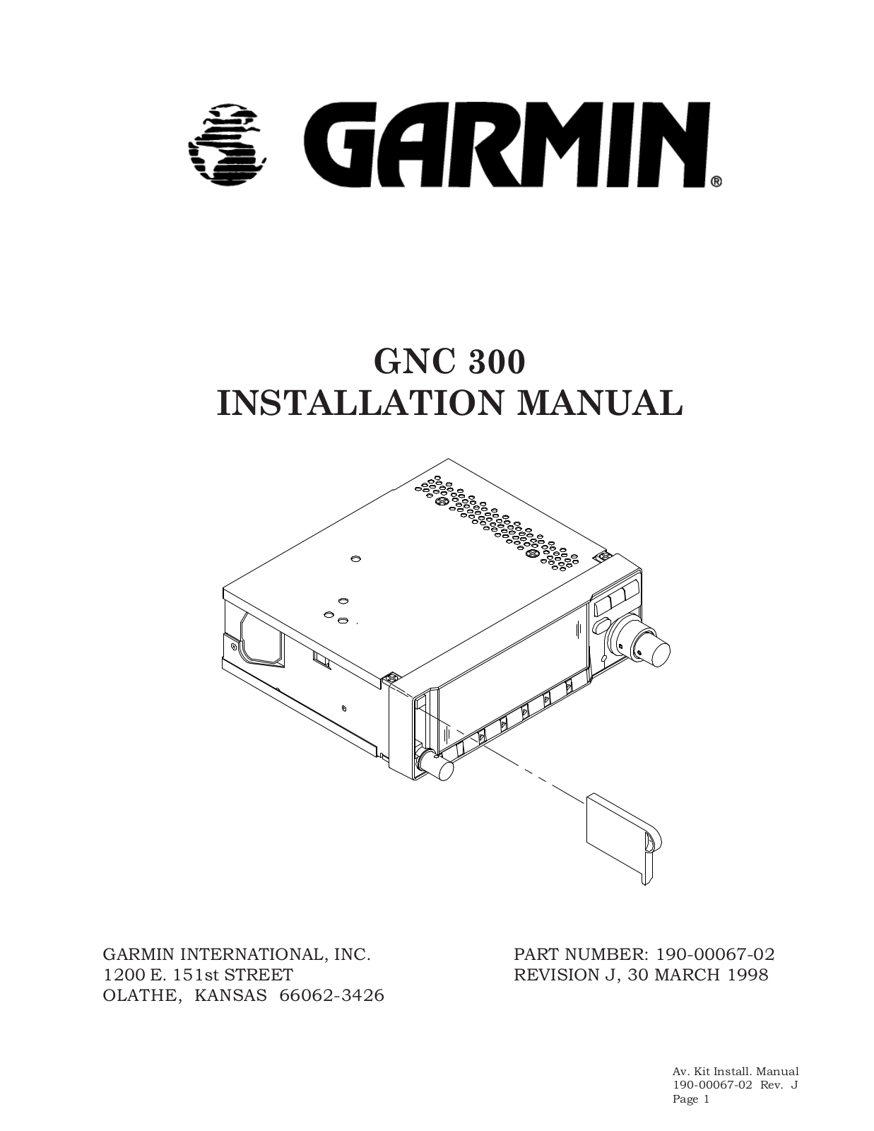 Garmin GNC 300TSO INSTALLATION MANUAL