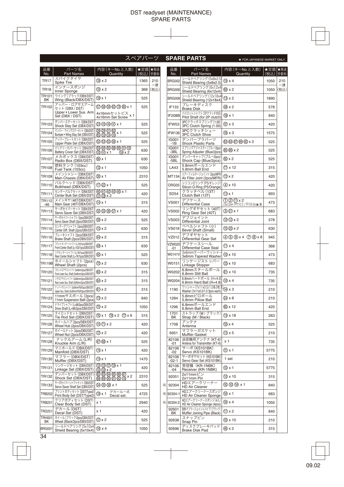 Kyosho DST KT-6 Parts list