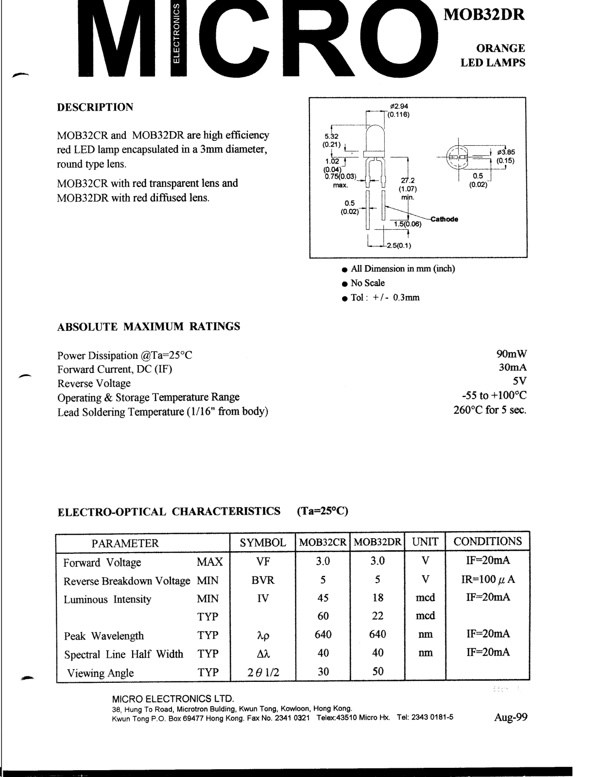 MICRO MOB32DR, MOB32CR Datasheet