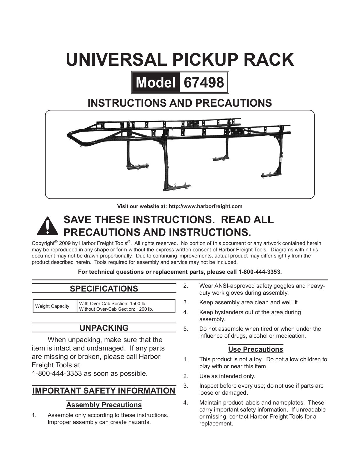 Harbor Freight Tools 67498 User Manual