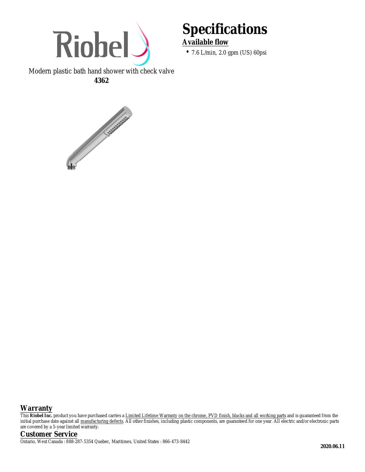 Riobel 4362BN, 4362C Specifications - ManualMachine.com