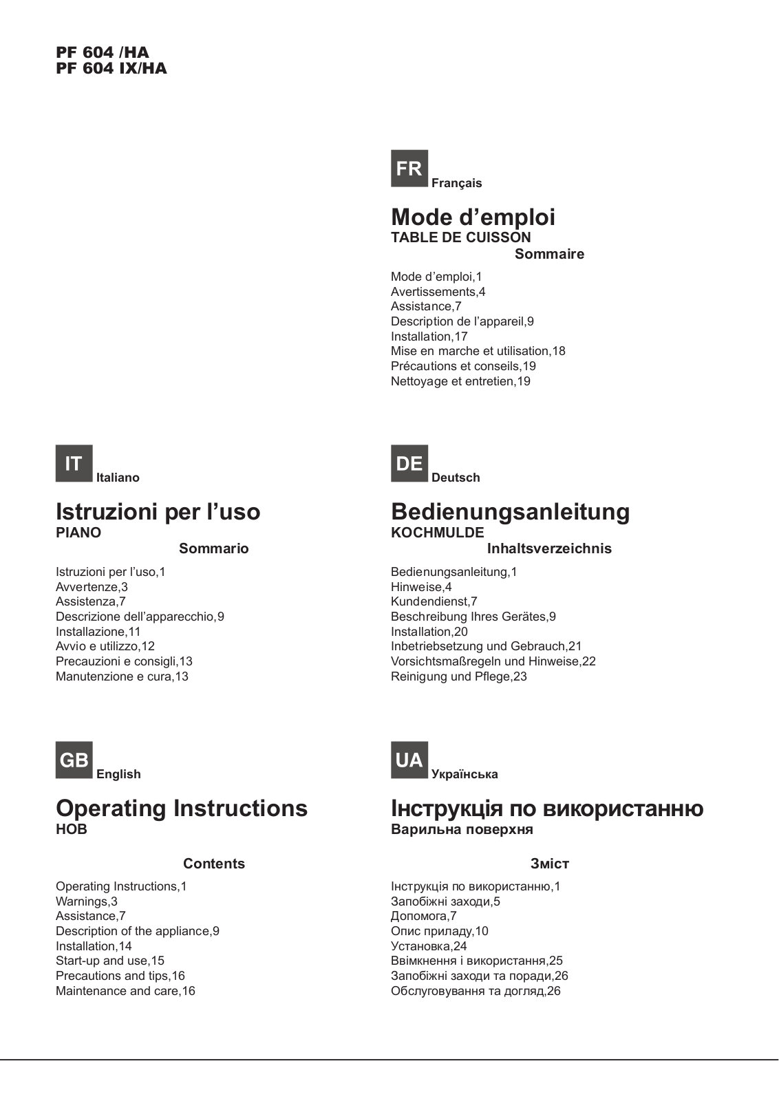 HOTPOINT/ARISTON PF 604 (IX)/HA User Manual