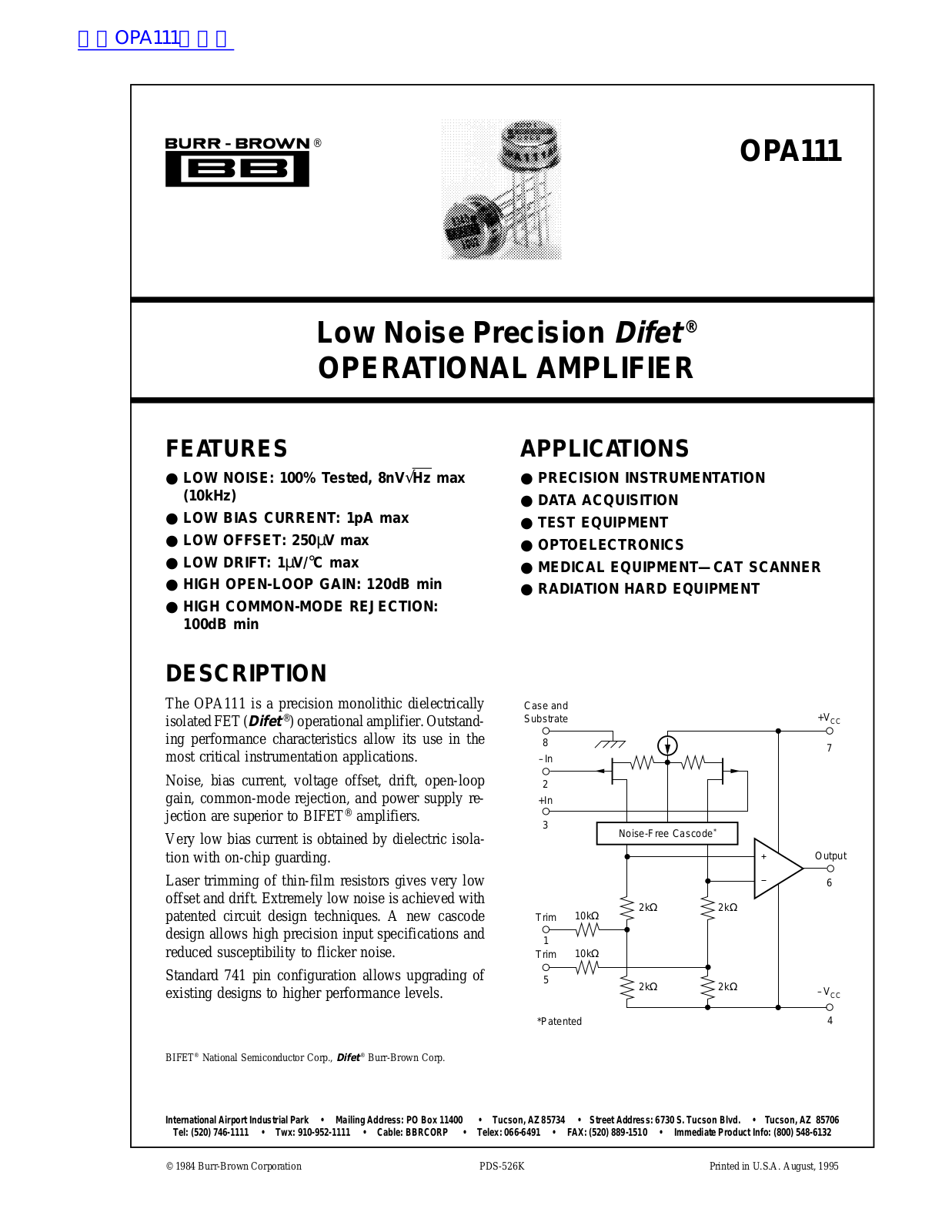 BURR-BROWN OPA111 User Manual