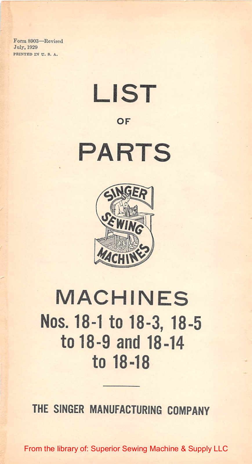 Singer 18-1, 18-2, 18-3, 18-5, 18-6 User Manual