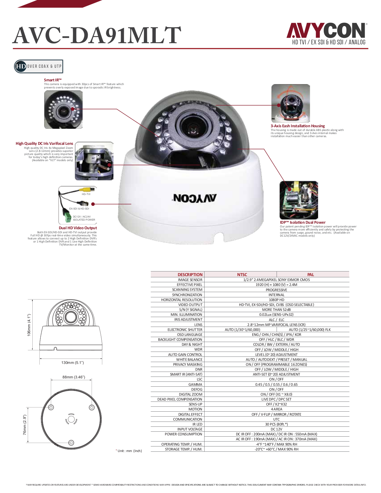 Avycon AVC-DA91MLT-BK, AVC-DA91MLT Specsheet