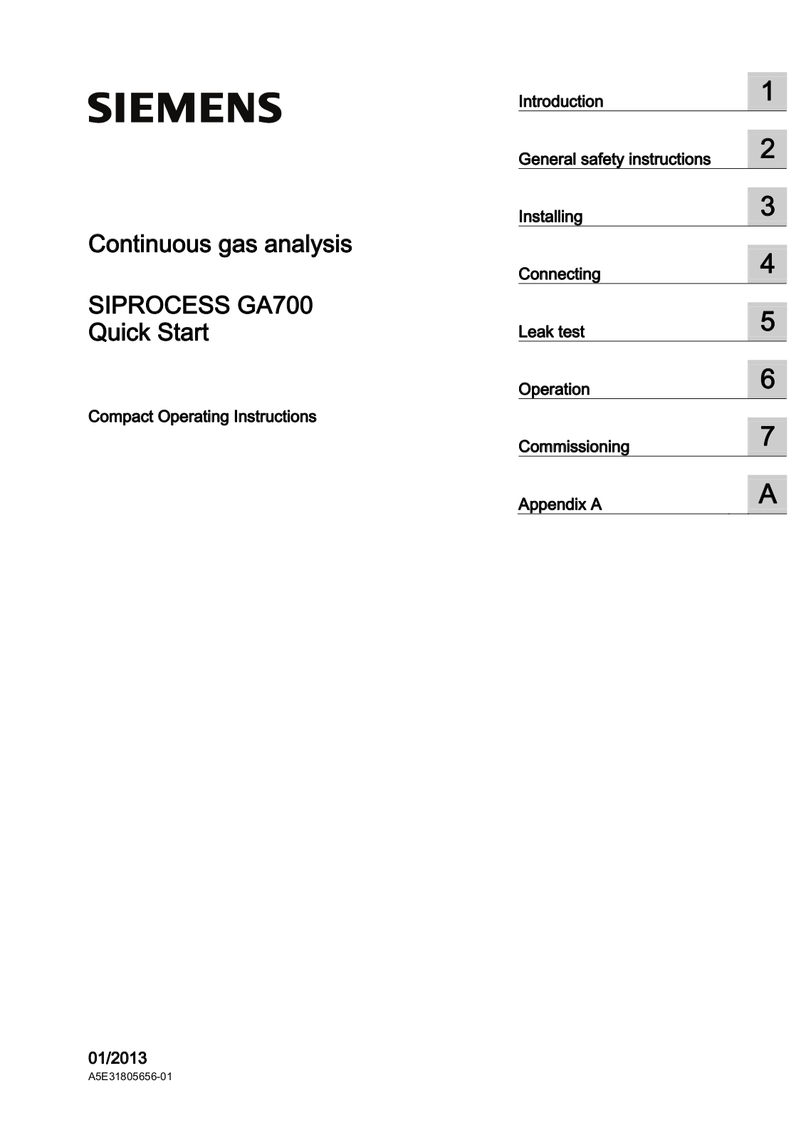 Siemens SIPROCESS GA700 Quick Start Manual