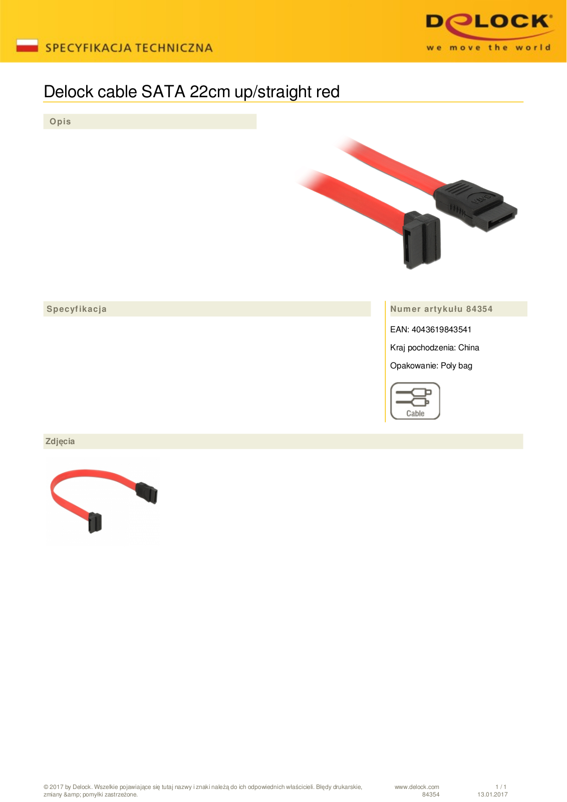 DeLOCK SATA cable red 0.2m User Manual