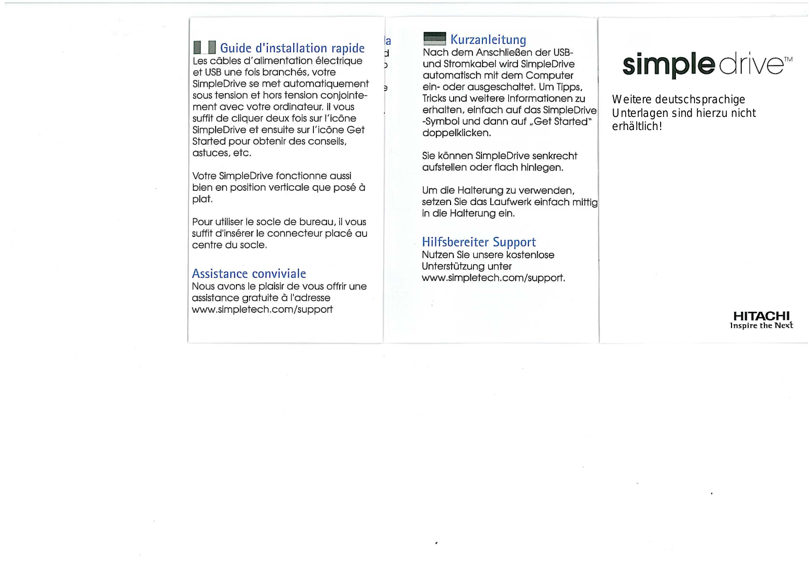 Hitachi Simple Drive Quick Start Guide