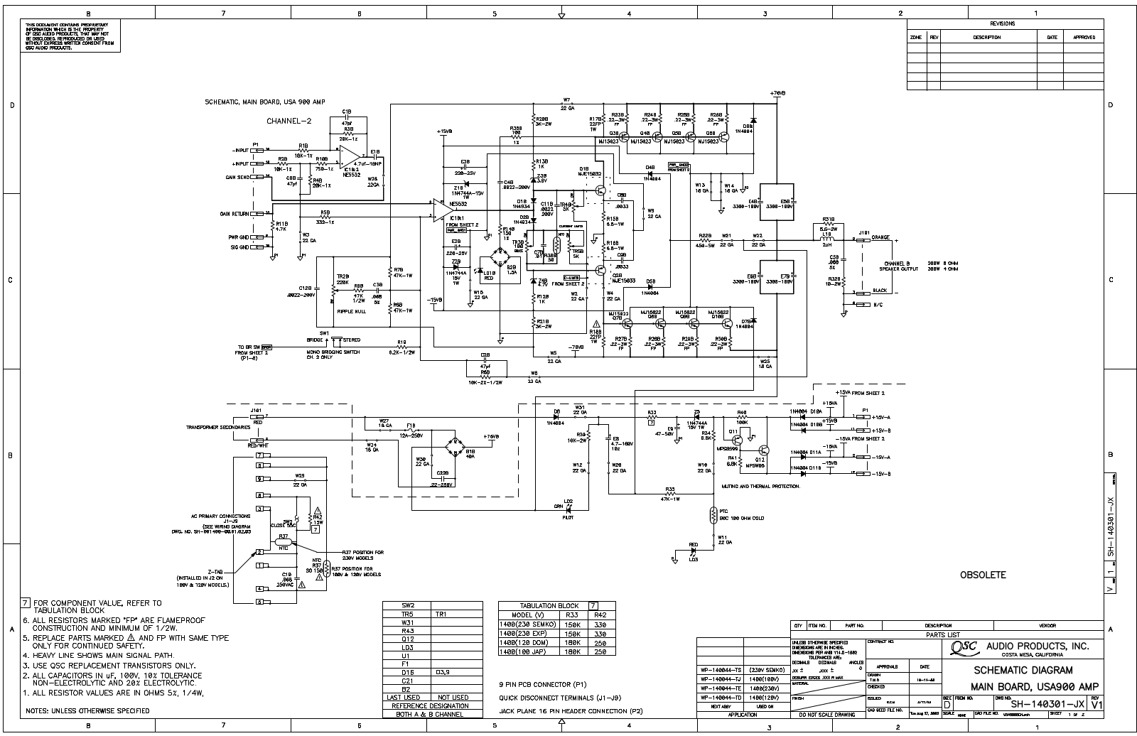 QSC USA-900 Schematic