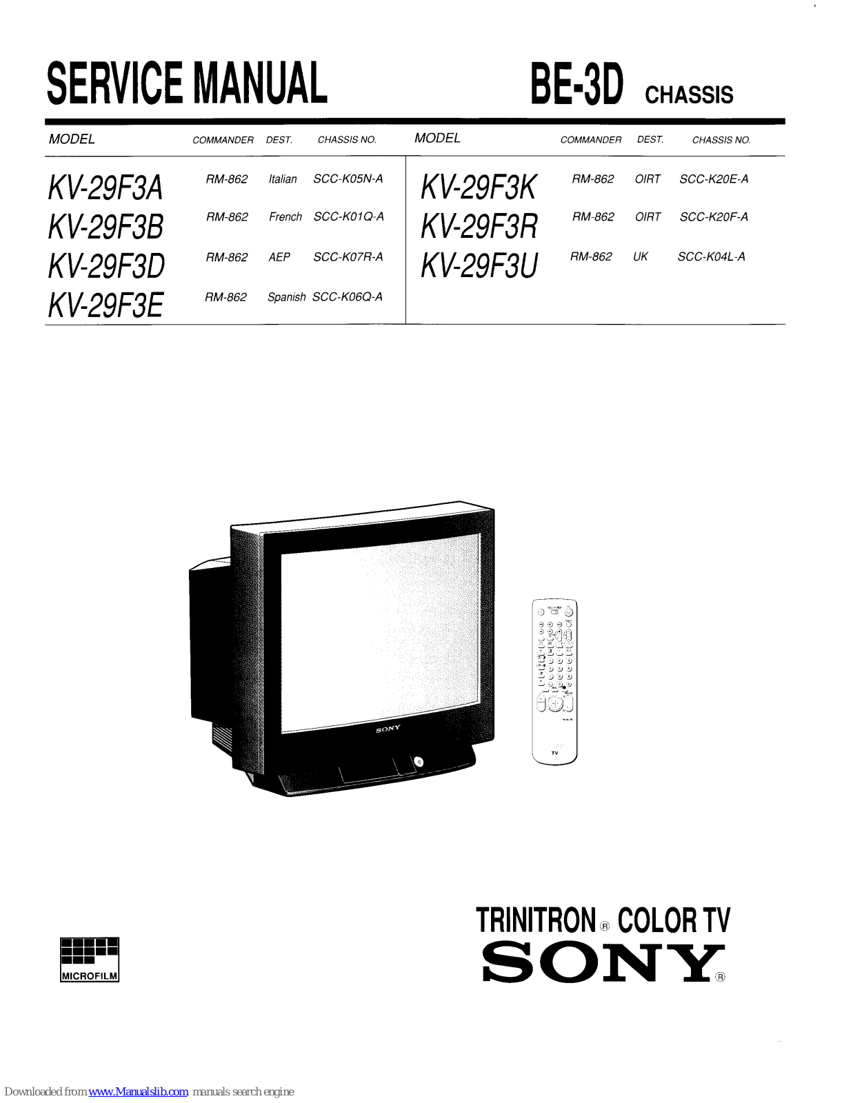 Sony KV-29F3K, KV-29F3B, KV-29F3R, KV-29F3U, KV-29F3D Service Manual