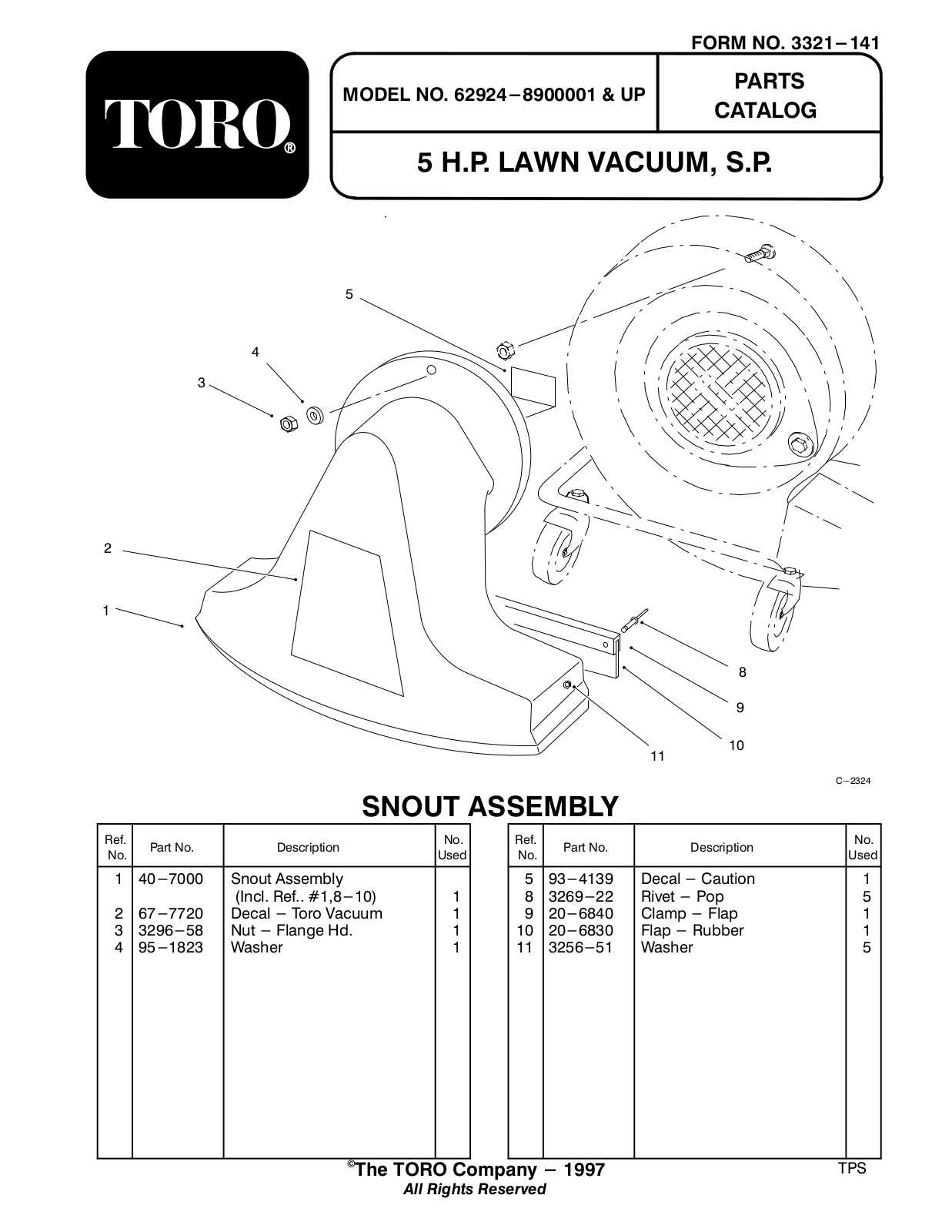 Toro 62924 Parts Catalogue