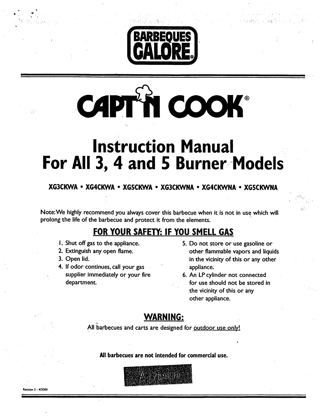 Capt'n Cook Xg3ckwa, Xg4ckwa, Xg3ckwna, Xg4ckwna, Xg5ckwa Owner's Manual