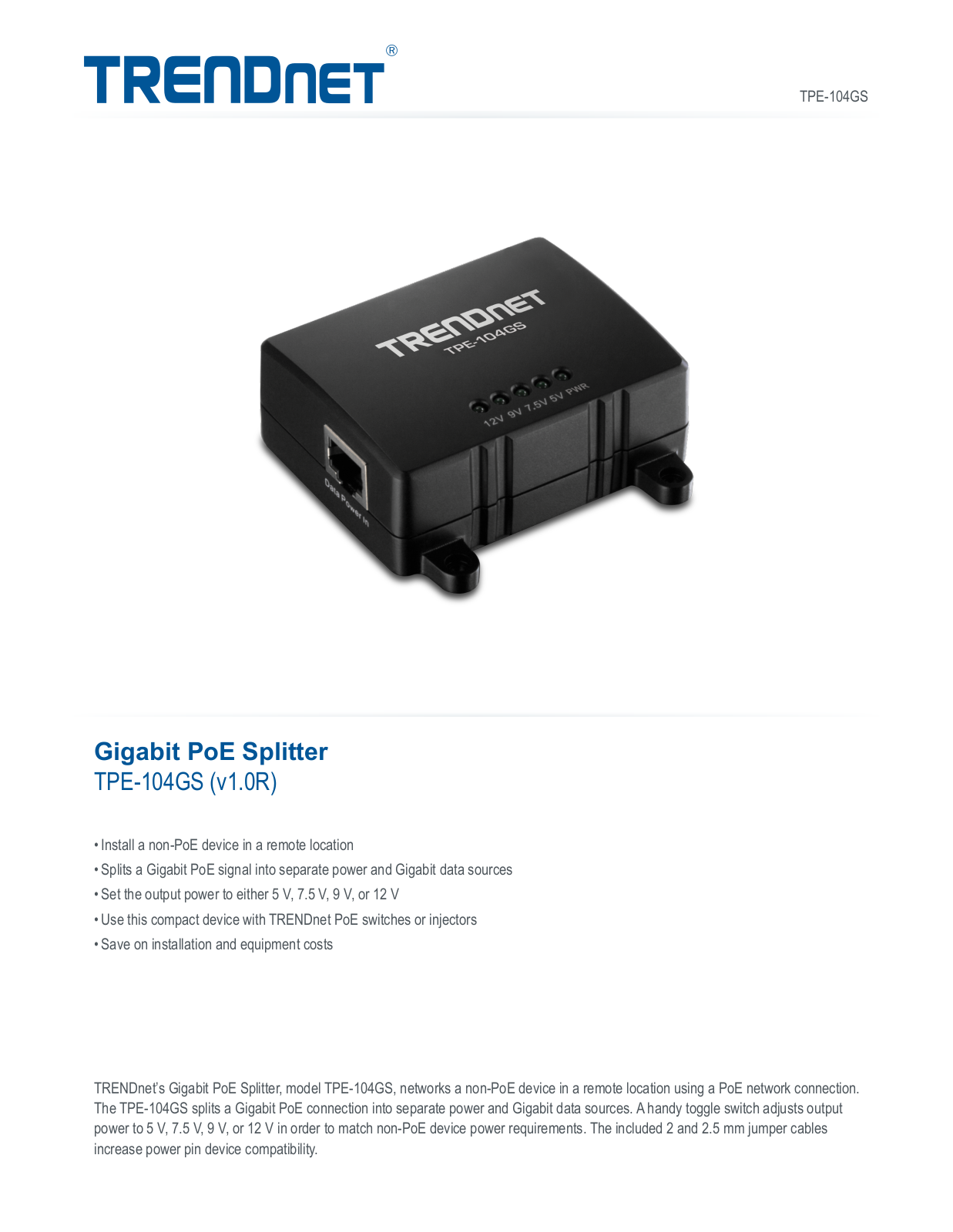 TRENDnet TPE-104GS Specsheet