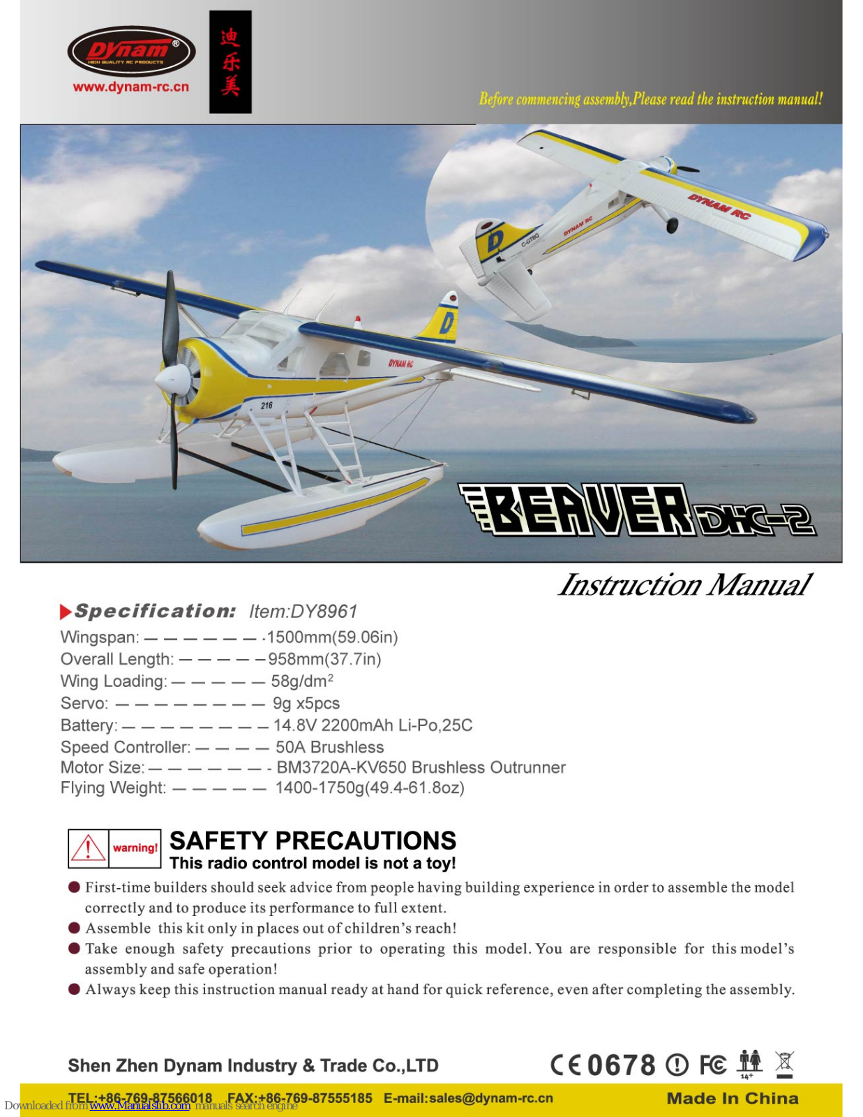 Dynam Beaver DHC-2 DY8961 Instruction Manual