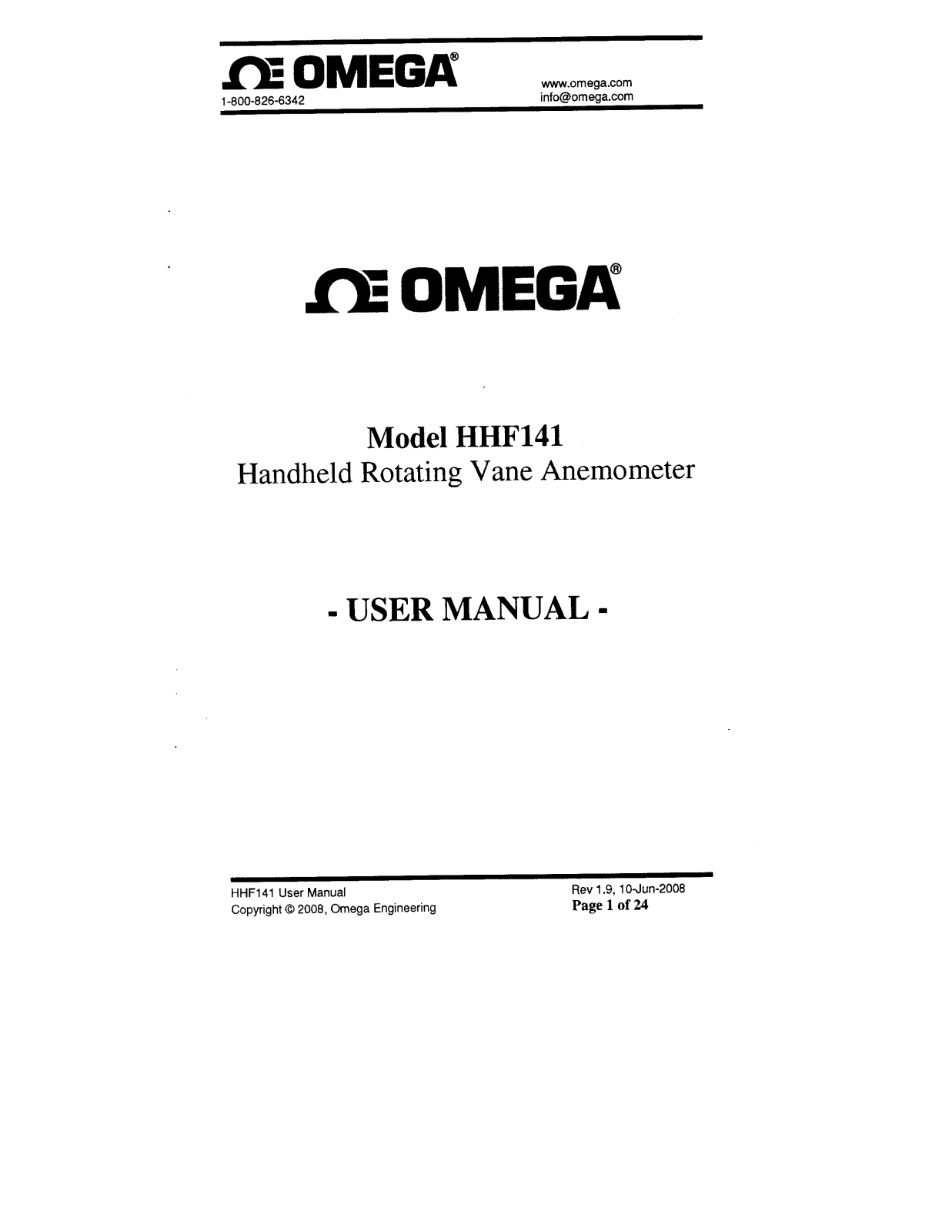 Omega Products HHF141 Installation  Manual