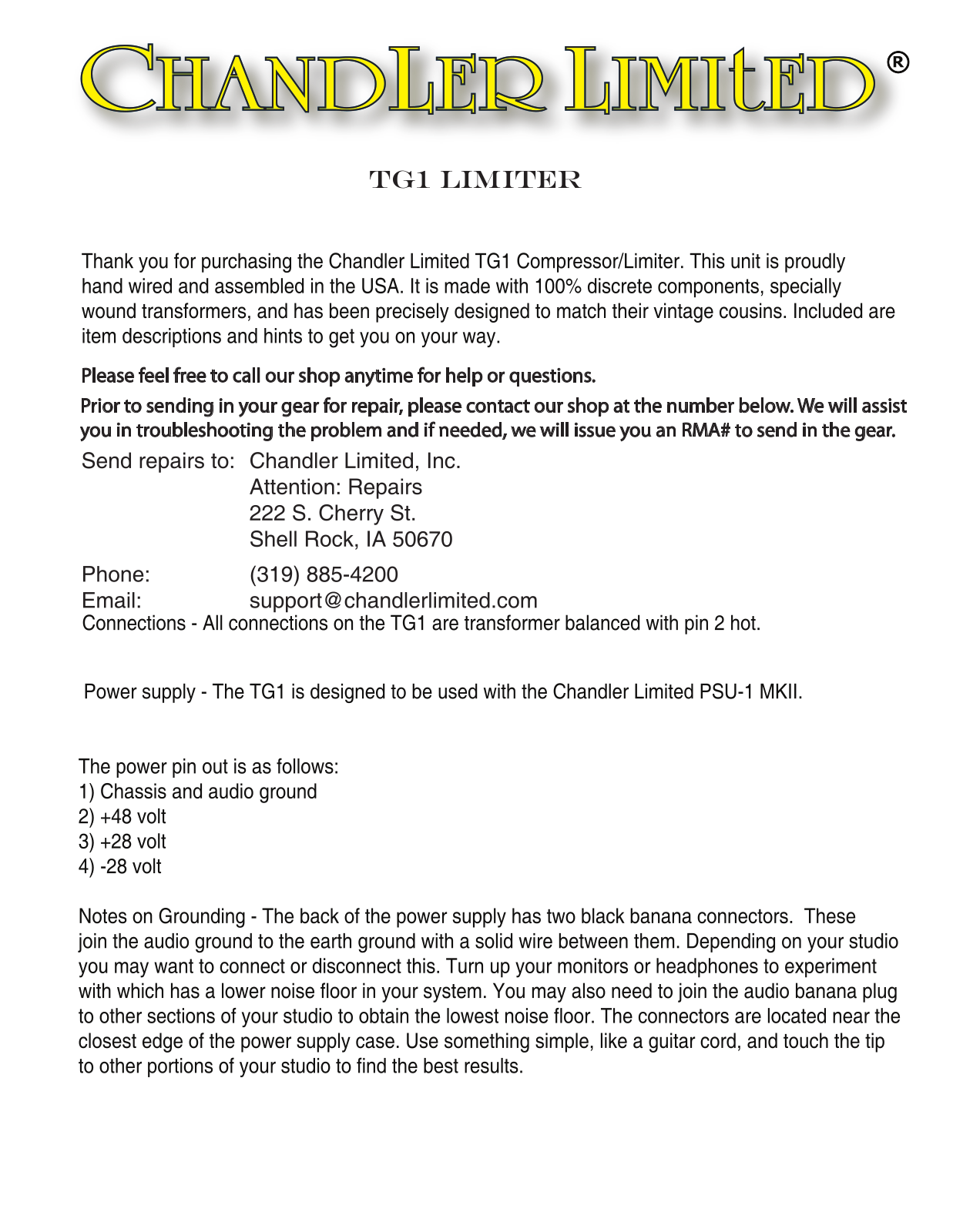 Chandler Limited TG1 Limiter User Manual