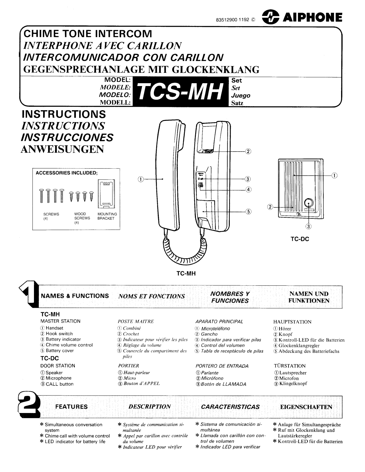 Aiphone TCS-MH User Manual