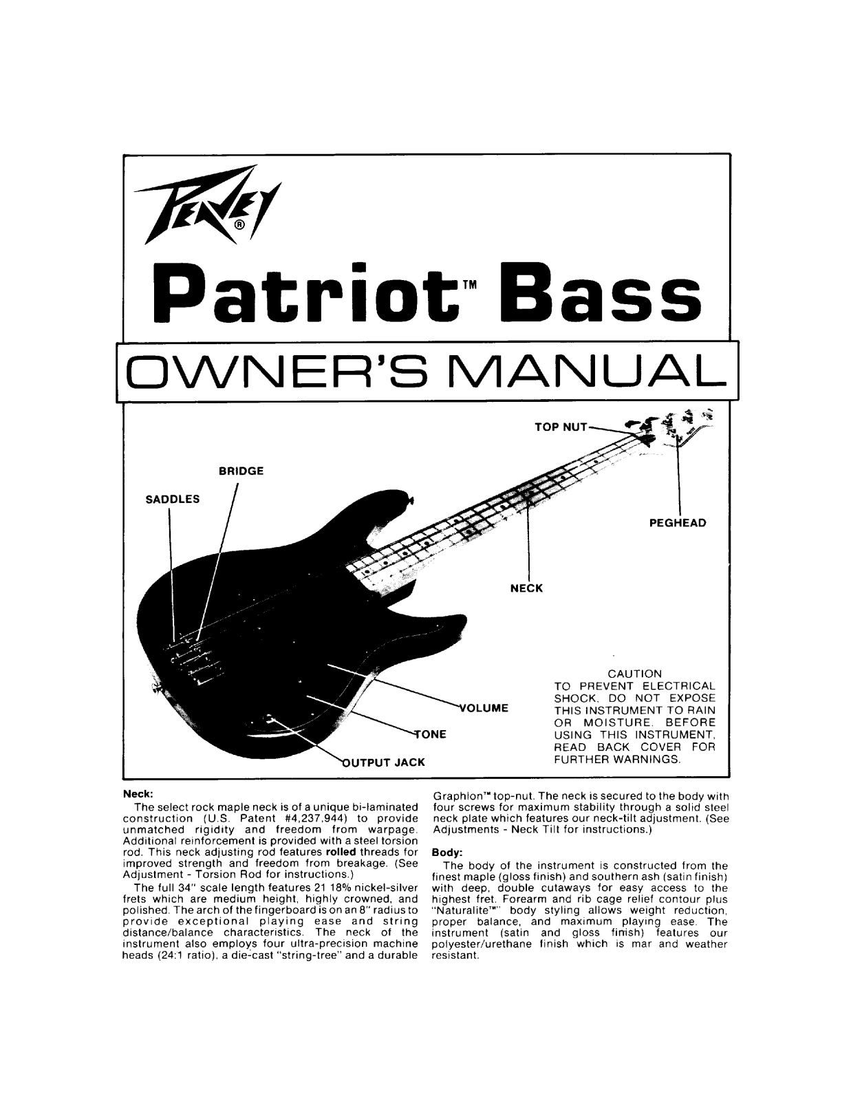 Peavey Patriot Bass User Manual