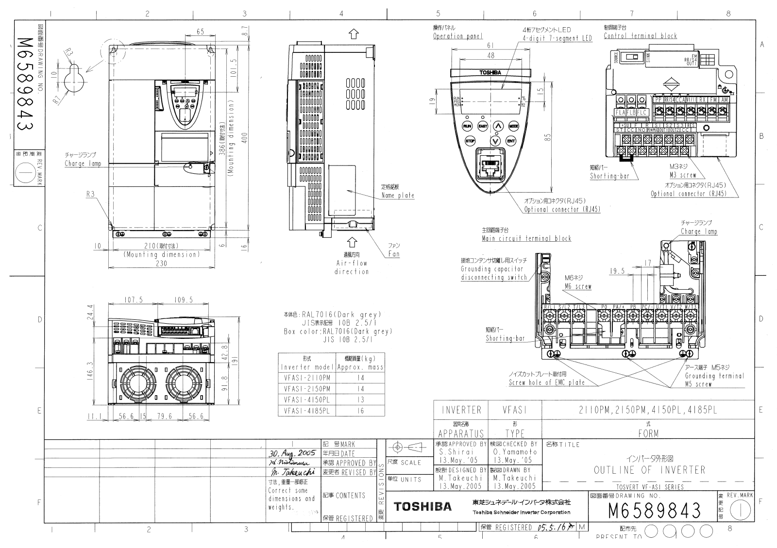 Toshiba 2110PM, 2150PM, 4150PL, 4185PL Dimensional Sheet