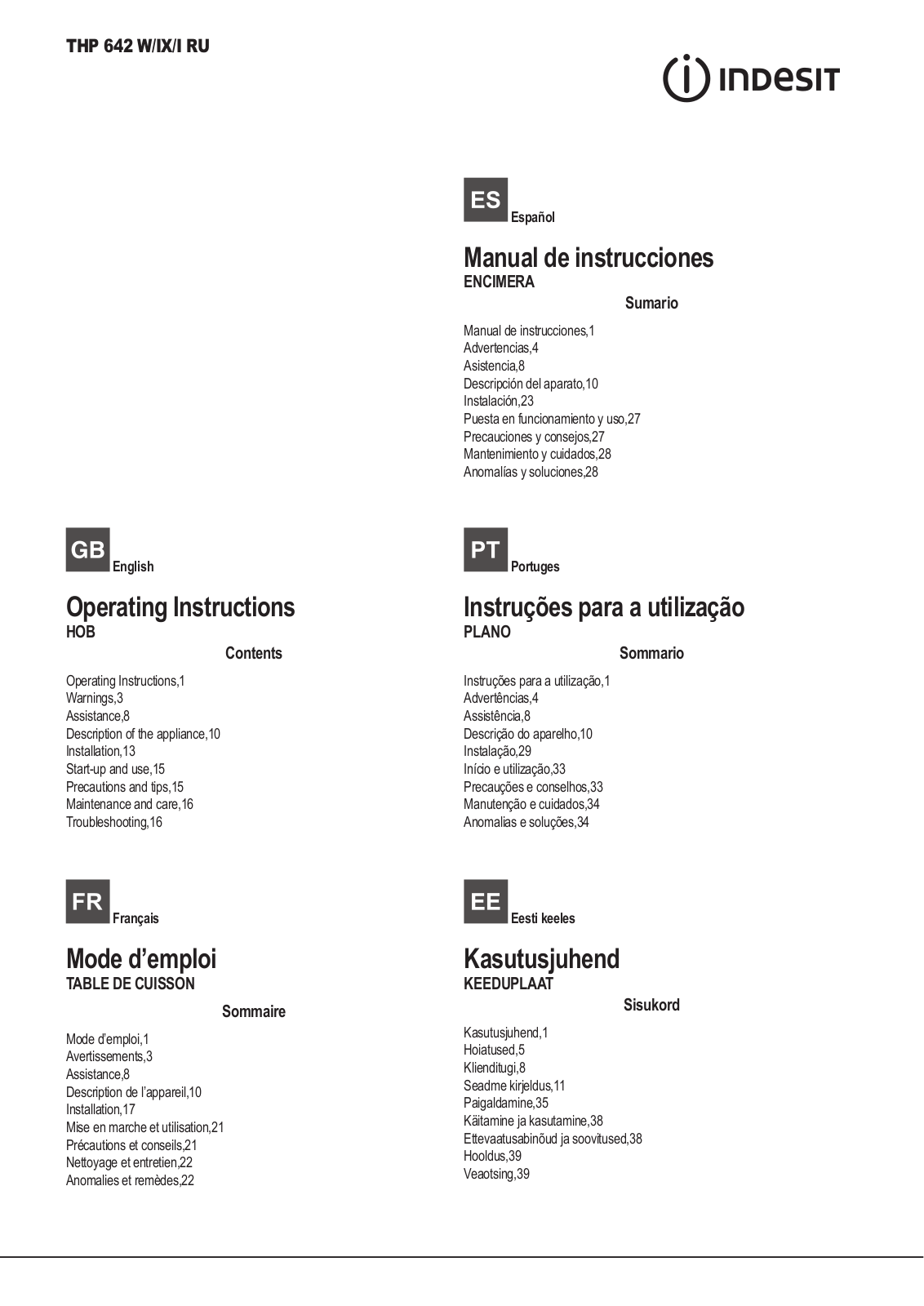 INDESIT THP 642 W/IX/I RU User Manual