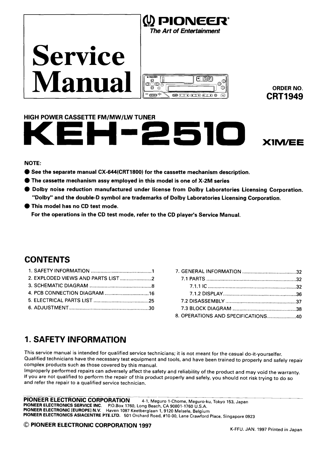 Pioneer KEH-2510 Service manual