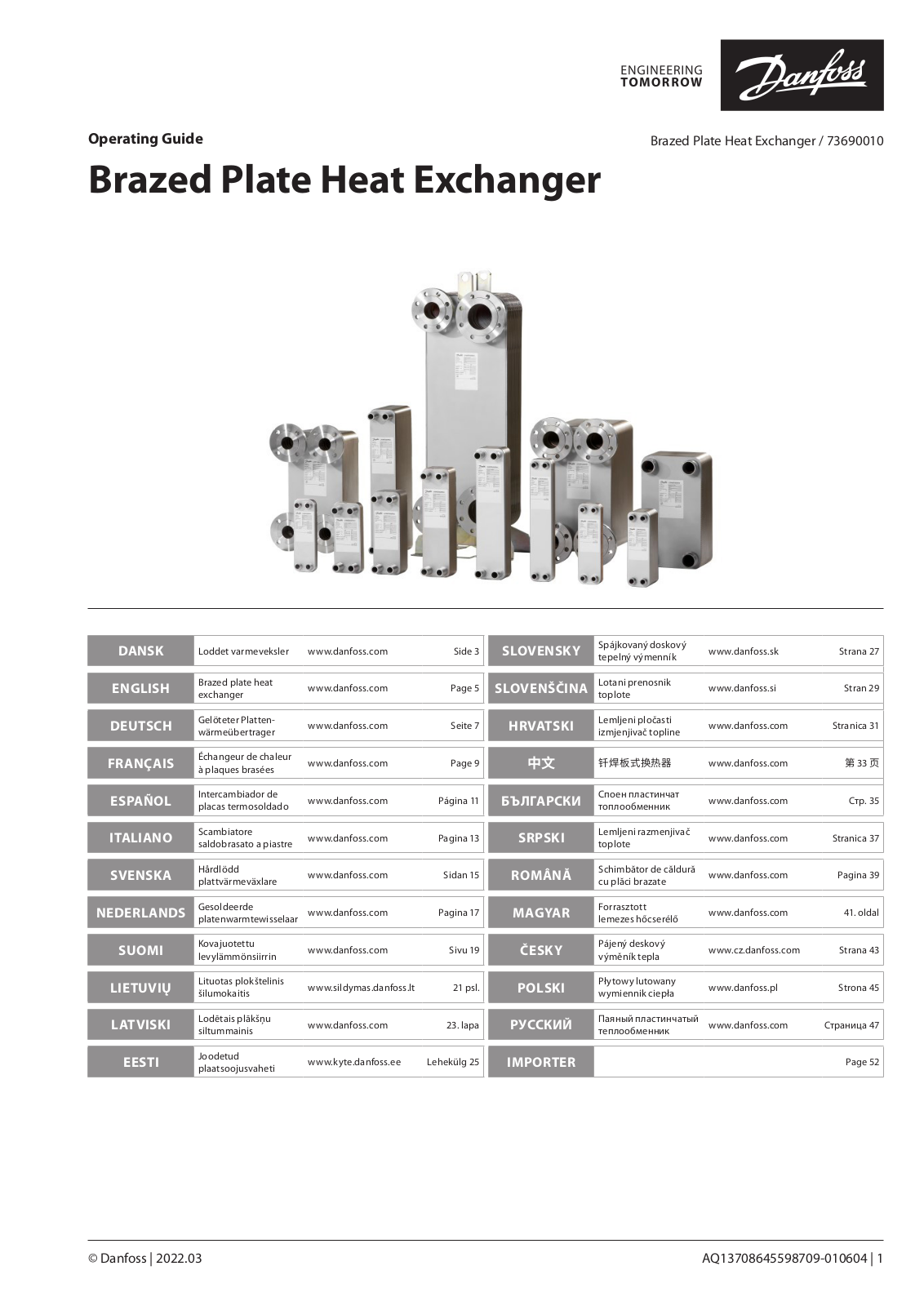 Danfoss Brazed Plate Heat Exchanger Operating guide