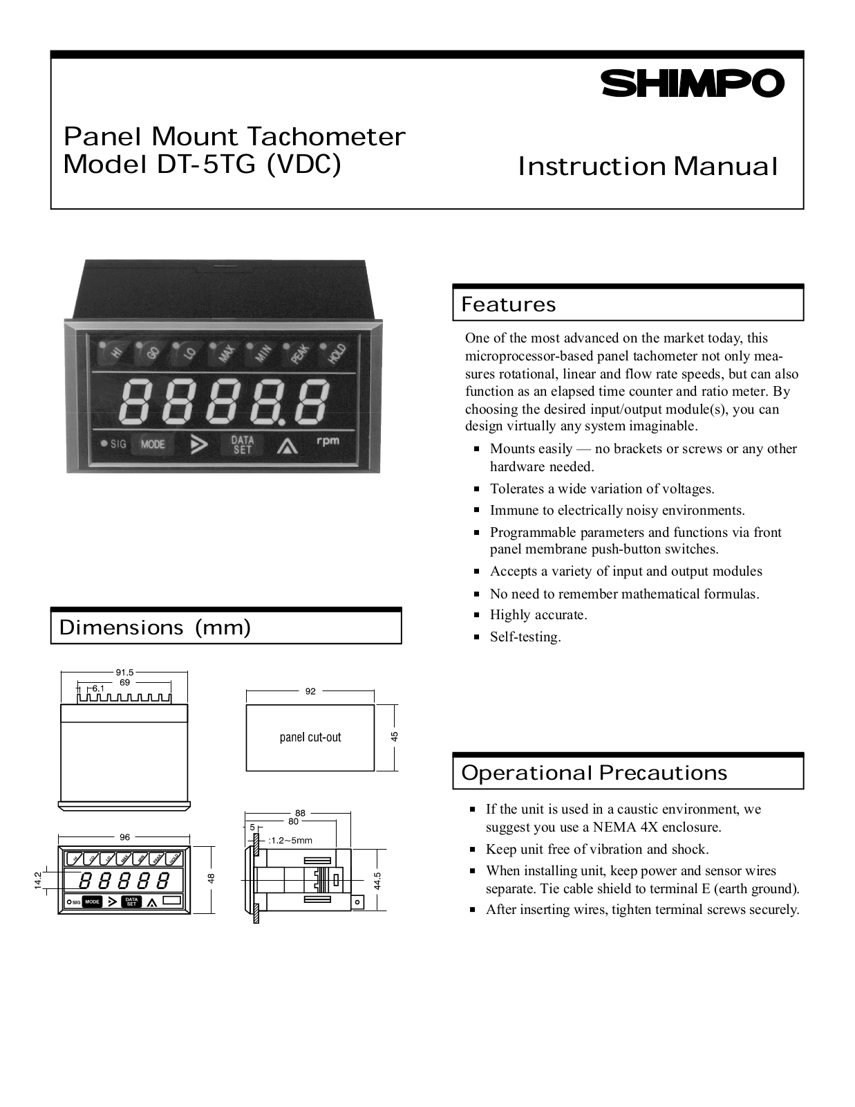 Shimpo Instruments DT-5TG Instruction Manual