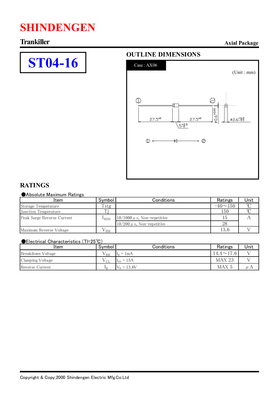 Shindengen Electric Manufacturing Company Ltd ST04-16 Datasheet