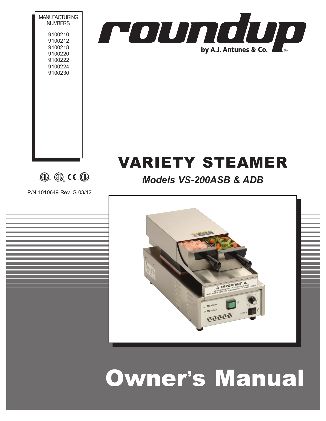 A.J. Antunes & Co VS-200ADB 9100230 User Manual