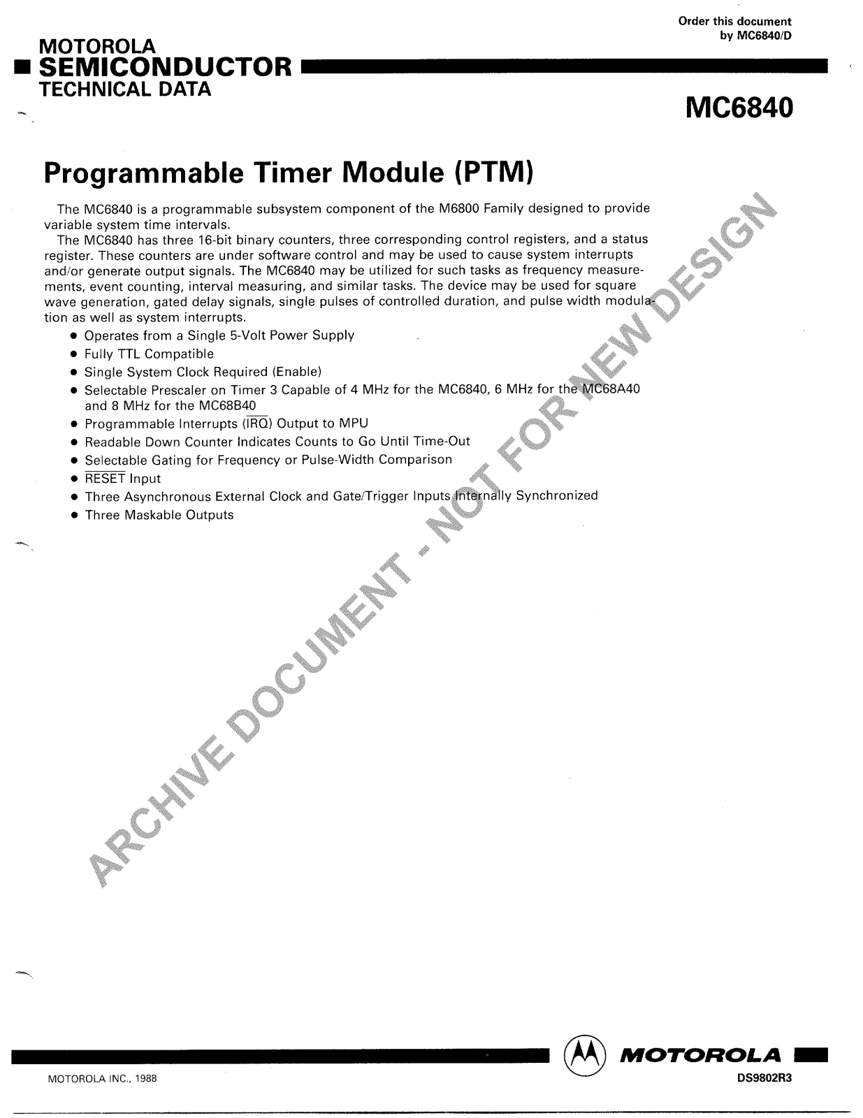 Datasheet MC68B40P, MC68B40S, MC6840P, MC6840CP, MC6840CS Datasheet (Motorola) - ManualMachine.com