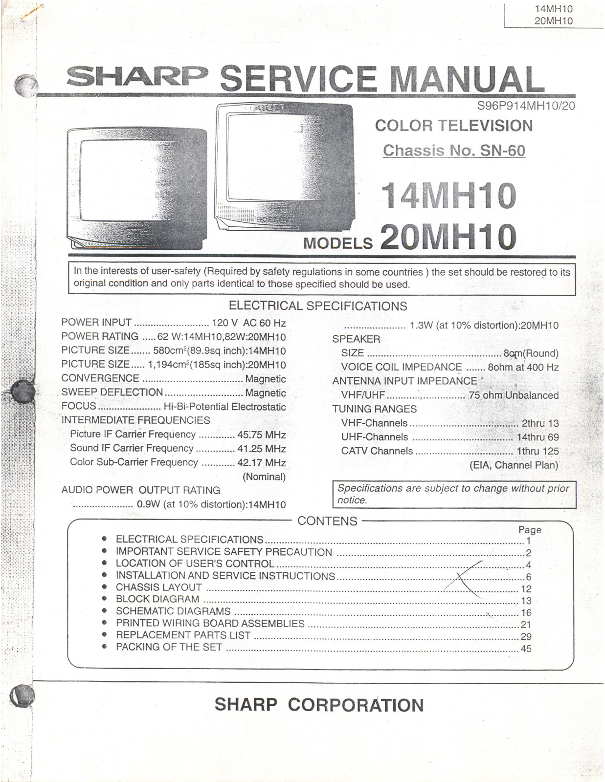 SHARP 14MH10 Diagram