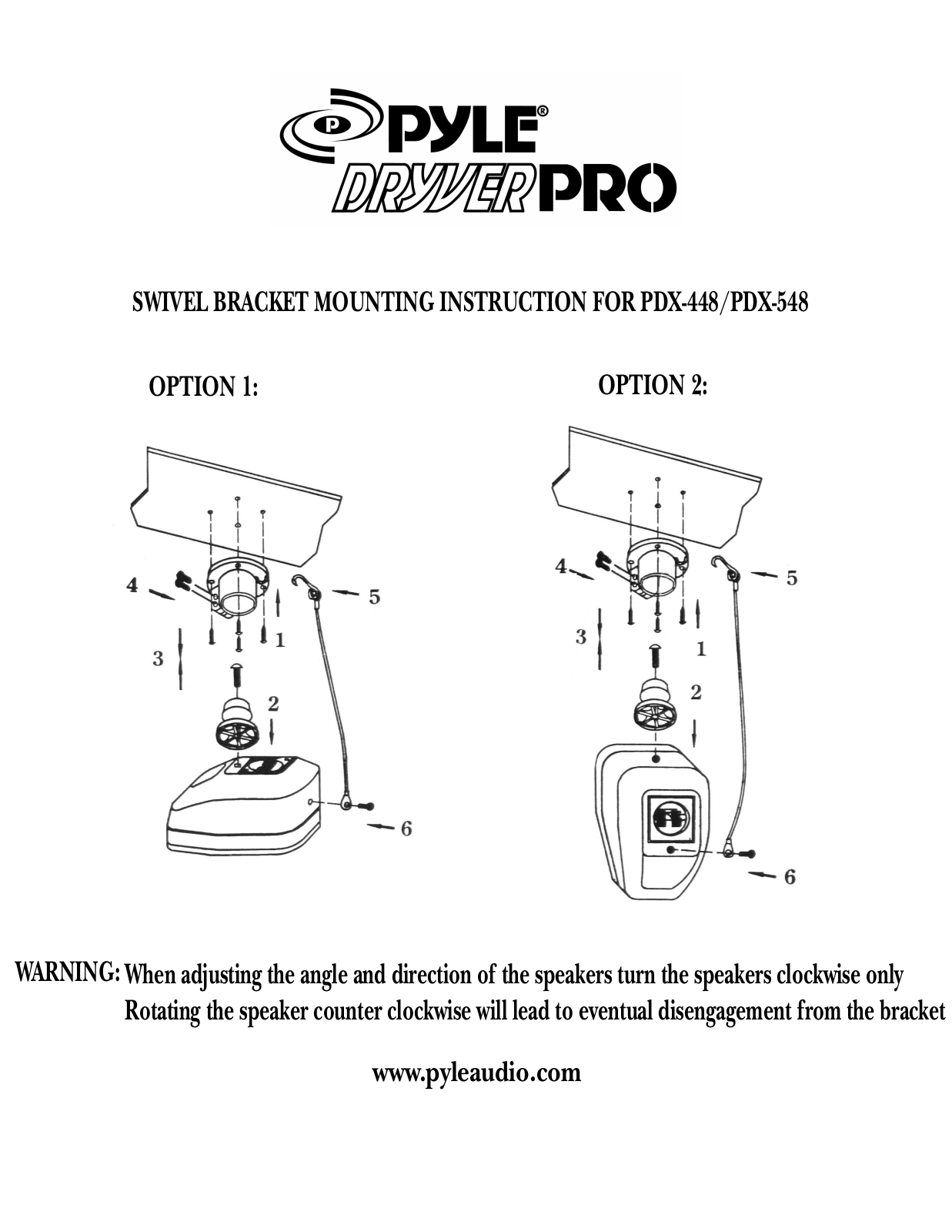 PYLE Audio PDX448 SWIVEL BRACKET MOUNTING INSTRUCTION