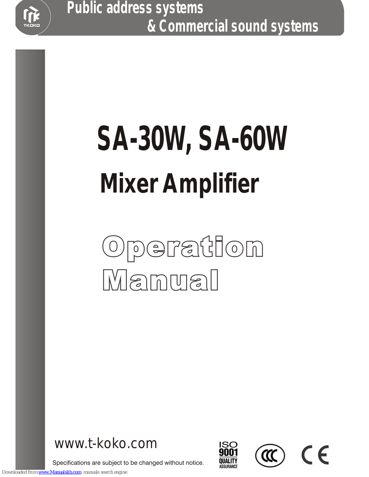 TKOKO SA-30W, SA-60W Operation Manual