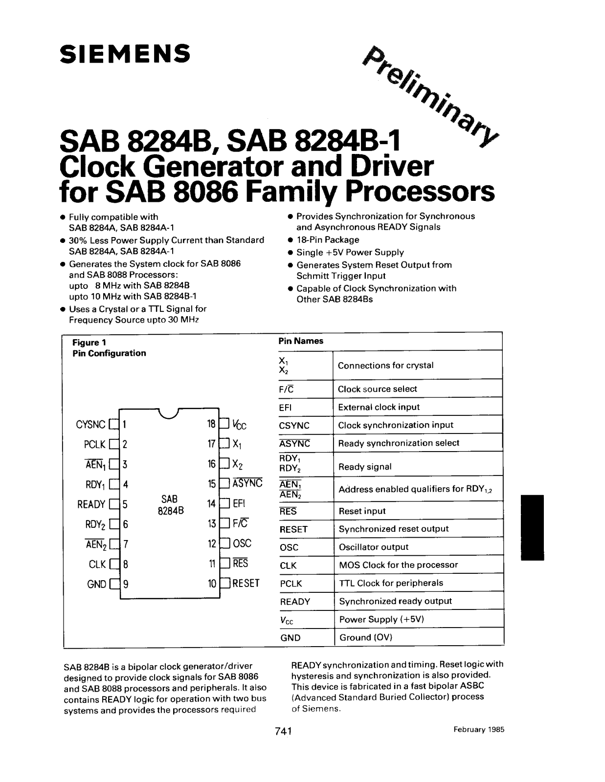 Siemens SAB8284B-1-P, SAB8284B-P Datasheet