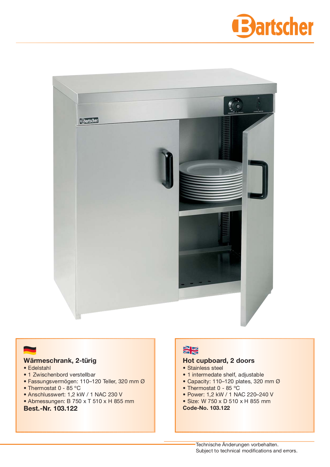 BARTSCHER 103122-045 User Manual